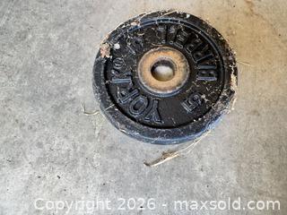 MaxSold Auction: York 5 lb Cast Iron Weight Plate, 1" Bore - Knightdale (North Carolina, USA) PARTNER MANAGED Downsizing Online Auction - Sycamore Street