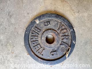 MaxSold Auction: York 5 lb Cast Iron Weight Plate, 1" Bore - Knightdale (North Carolina, USA) PARTNER MANAGED Downsizing Online Auction - Sycamore Street