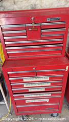 MaxSold Auction: Mastercraft Red Steel Tool Chest on Casters - Mapleton (Ontario, Canada) PARTNER MANAGED Downsizing Online Auction - Wellington County Road 109