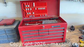 MaxSold Auction: Mastercraft Red Steel Top Chest / Tool Box with Tools - Mapleton (Ontario, Canada) PARTNER MANAGED Downsizing Online Auction - Wellington County Road 109
