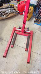MaxSold Auction: Red 1100 lb Motorcycle Lift/Hoist with Hand Pump & Wheels - Mapleton (Ontario, Canada) PARTNER MANAGED Downsizing Online Auction - Wellington County Road 109