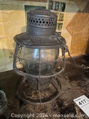 MaxSold Auction: Antique Metal Railroad Lantern with 3 Glass Insulators A - Central Frontenac (Ontario, Canada) Downsizing Online Auction - Clement Road