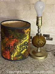 MaxSold Auction: Vintage 60s Mid-Century Bohemian Amber Glass Miniature Table Lamp with Multicolour Material Shade - Toronto (Ontario, Canada) SELLER MANAGED Downsizing Online Auction - O'connor Drive (CONDO)