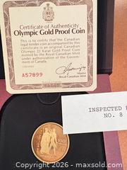 MaxSold Auction: 1976 Montreal Olympics 22K Gold $100 Proof Coin - Royal Canadian Mint A - Ottawa (Ontario, Canada) PARTNER MANAGED Downsizing Online Auction -  Kimmins Court