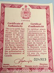 MaxSold Auction: Canada 1977 Silver Jubilee $100 22K Gold Commemorative Coin A - Ottawa (Ontario, Canada) PARTNER MANAGED Downsizing Online Auction -  Kimmins Court