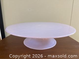MaxSold Auction: Mosser Pink  Glass Pedestal Cake Stand USA 11” Diameter  - Campbell (California, USA) SELLER MANAGED Downsizing Online Auction - Dell Avenue