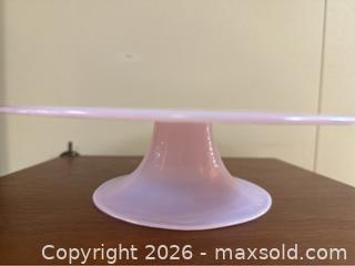 MaxSold Auction: Mosser Pink  Glass Pedestal Cake Stand USA 11” Diameter  - Campbell (California, USA) SELLER MANAGED Downsizing Online Auction - Dell Avenue