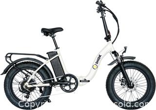 MaxSold Auction: SHOK Pulsar - Gloss Pearl White, Folding Fat Tire Step Through Ebike 48V, 500W, 10.4Ah, 500Wh, SKE9100WT, **NEW, IN-BOX** - Cambridge (Ontario, Canada) PARTNER MANAGED Commercial Liquidation Online Auction - Pinebush Road