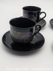 MaxSold Auction: Arcoroc France Black Mug & Saucer Set - Set of 4 - Cobourg (Ontario, Canada) SELLER MANAGED Downsizing Online Auction - Division Street
