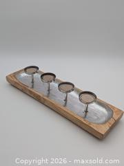 MaxSold Auction: Rusting 4-Light Votive Candle Holder on Wooden Base - Cobourg (Ontario, Canada) SELLER MANAGED Downsizing Online Auction - Division Street