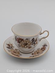 MaxSold Auction: Vintage Queen Anne Fine Bone China Teacup & Saucer Set - Yellow and Orange Flowers - Cobourg (Ontario, Canada) SELLER MANAGED Downsizing Online Auction - Division Street