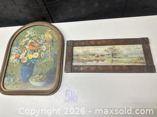 MaxSold Auction: Pair of Framed Prints: Floral Parrot and Pastoral Landscape - Warwick (Rhode Island, USA) SELLER MANAGED Reseller Online Auction - Warwick Avenue