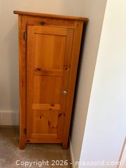 MaxSold Auction: Tall Narrow Solid Pine Single-Door Cabinet, Honey Finish (Jam Cabinet) - Strathroy-Caradoc (Ontario, Canada) SELLER MANAGED Estate Sale Online Auction - Scott Street E