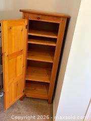 MaxSold Auction: Tall Narrow Solid Pine Single-Door Cabinet, Honey Finish (Jam Cabinet) - Strathroy-Caradoc (Ontario, Canada) SELLER MANAGED Estate Sale Online Auction - Scott Street E