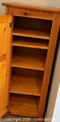 MaxSold Auction: Tall Narrow Solid Pine Single-Door Cabinet, Honey Finish (Jam Cabinet) - Strathroy-Caradoc (Ontario, Canada) SELLER MANAGED Estate Sale Online Auction - Scott Street E