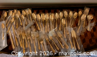 MaxSold Auction: Large Vintage Rogers Gold Plated  Stainless Flatware Set – U.S.A. Made (Unused) - Newmarket (Ontario, Canada) SELLER MANAGED Downsizing Online Auction - Amberlee Court