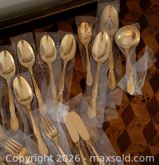 MaxSold Auction: Large Vintage Rogers Gold Plated  Stainless Flatware Set – U.S.A. Made (Unused) - Newmarket (Ontario, Canada) SELLER MANAGED Downsizing Online Auction - Amberlee Court