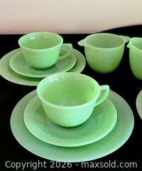MaxSold Auction: Vintage Jadeite Green Glass Tea Set – Cups, Saucers, Plates, Creamer & Sugar Bowl - Newmarket (Ontario, Canada) SELLER MANAGED Downsizing Online Auction - Amberlee Court
