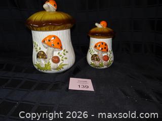 MaxSold Auction: Ceramic Merry Mushroom Novelty Canister Set, White/Orange/Brown, 2-Piece - New Westminster (British Columbia, Canada) SELLER MANAGED Downsizing Online Auction - Eighth Street