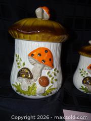 MaxSold Auction: Ceramic Merry Mushroom Novelty Canister Set, White/Orange/Brown, 2-Piece - New Westminster (British Columbia, Canada) SELLER MANAGED Downsizing Online Auction - Eighth Street