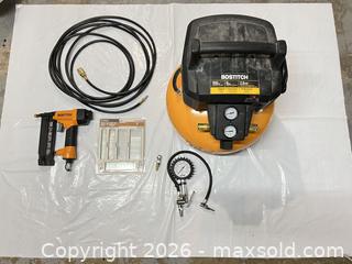 MaxSold Auction: Bostitch 6 gal 150 PSI Air Compressor with Accessories - Woodstock (Ontario, Canada) SELLER MANAGED Moving Online Auction - Mary Street