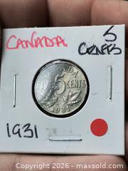 MaxSold Auction: 1931 Canada 5 Cents Coin — King George V - South Frontenac (Ontario, Canada) SELLER MANAGED Downsizing Online Auction - Battersea Road