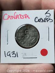 MaxSold Auction: 1931 Canada 5 Cents Coin — King George V - South Frontenac (Ontario, Canada) SELLER MANAGED Downsizing Online Auction - Battersea Road