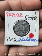 MaxSold Auction: 1942 France 1 Franc Aluminum Coin 2" - South Frontenac (Ontario, Canada) SELLER MANAGED Downsizing Online Auction - Battersea Road