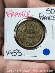 MaxSold Auction: 1953 France 50 Francs Rooster Design Aluminum-Bronze Coin - South Frontenac (Ontario, Canada) SELLER MANAGED Downsizing Online Auction - Battersea Road