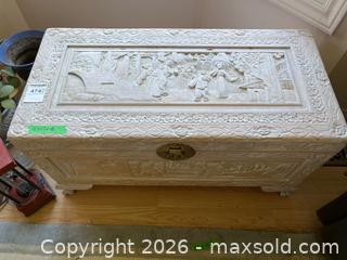 MaxSold Auction: Hand-Carved Wooden Storage Trunk With Brass Clasp - Kingston (Ontario, Canada) PARTNER MANAGED Downsizing Online Auction - Kingsdale Avenue
