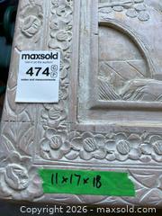 MaxSold Auction: Hand-Carved Wooden Storage Trunk With Brass Clasp - Kingston (Ontario, Canada) PARTNER MANAGED Downsizing Online Auction - Kingsdale Avenue