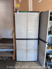 MaxSold Auction: Plastic Storage Cabinet with Adjustable Shelves, 30x70x18, Tool Hangers - Kingston (Ontario, Canada) PARTNER MANAGED Downsizing Online Auction - Kingsdale Avenue