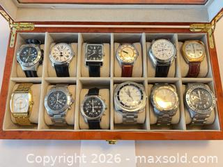MaxSold Auction: Wood Watch Box with 12 Assorted men’s Wristwatches - London (Ontario, Canada) SELLER MANAGED Estate Sale Online Auction -  Talbot Street (CONDO)