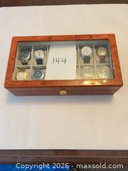 MaxSold Auction: Wood Watch Box with 12 Assorted men’s Wristwatches - London (Ontario, Canada) SELLER MANAGED Estate Sale Online Auction -  Talbot Street (CONDO)