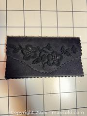 MaxSold Auction: Black Satin Beaded Embellished Clutch with Zipper Closure - Hamilton (Ontario, Canada) SELLER MANAGED Reseller Online Auction - Kensington Avenue North