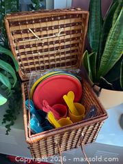MaxSold Auction: Wicker Picnic Basket with Mixed-Material Dish Set - Hamilton (Ontario, Canada) SELLER MANAGED Reseller Online Auction - Kensington Avenue North