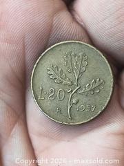 MaxSold Auction: 1957 Italy 20 Lire Coin, R Mintmark, Bronze/Brass - South Frontenac (Ontario, Canada) SELLER MANAGED Downsizing Online Auction - Battersea Road
