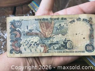 MaxSold Auction: India Reserve Bank 100 Rupees Banknote SN 8AE 668504 - South Frontenac (Ontario, Canada) SELLER MANAGED Downsizing Online Auction - Battersea Road