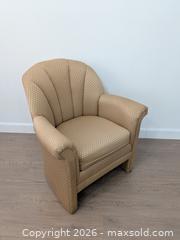 MaxSold Auction: Beige Patterned Upholstered Barrel Back Accent Chair - Cobourg (Ontario, Canada) SELLER MANAGED Downsizing Online Auction - Division Street