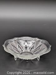 MaxSold Auction: Vintage Pressed Glass Pedestal Dish with Petal and Dot Design - Cobourg (Ontario, Canada) SELLER MANAGED Downsizing Online Auction - Division Street