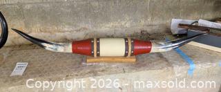 MaxSold Auction: Leather-Wrapped Longhorn Wall Mount on Wooden Base A - Duxbury (Massachusetts, USA) PARTNER MANAGED Downsizing Online Auction - King Caesar Road