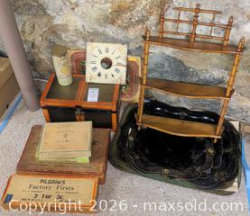 MaxSold Auction: Mixed Vintage Wooden Etagere, Tole Trays, Cigar Boxes & Trunk B - Duxbury (Massachusetts, USA) PARTNER MANAGED Downsizing Online Auction - King Caesar Road