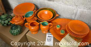 MaxSold Auction: Vintage Stangl Orange & Green Art Pottery Dinnerware Set B - Duxbury (Massachusetts, USA) PARTNER MANAGED Downsizing Online Auction - King Caesar Road