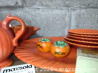 MaxSold Auction: Vintage Stangl Orange & Green Art Pottery Dinnerware Set B - Duxbury (Massachusetts, USA) PARTNER MANAGED Downsizing Online Auction - King Caesar Road