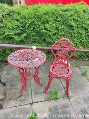 MaxSold Auction: Red Cast Iron Bistro Set - 1 Table & 1 Chair - Cambridge (Ontario, Canada) SELLER MANAGED Estate Sale Online Auction - Tiffany Street