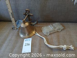 MaxSold Auction: Brass Nautical Ship Bell with Anchor Mount & West Germany Glass Car - San Jose (California, USA) PARTNER MANAGED Estate Sale Online Auction - Tuscarora Drive