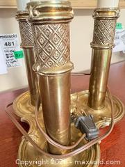 MaxSold Auction: Stiffel Solid Brass 3-Light Table Lamp with Black Shade A - Newmarket (Ontario, Canada) SELLER MANAGED Downsizing Online Auction - William Roe Boulevard (CONDO)