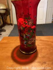 MaxSold Auction: Vintage Red Glass Vase with Gold Trim - Ottawa (Ontario, Canada) SELLER MANAGED Downsizing Online Auction - Adam Baker Way