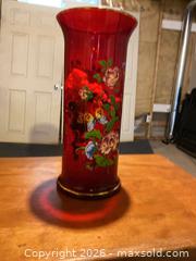 MaxSold Auction: Vintage Red Glass Vase with Gold Trim - Ottawa (Ontario, Canada) SELLER MANAGED Downsizing Online Auction - Adam Baker Way