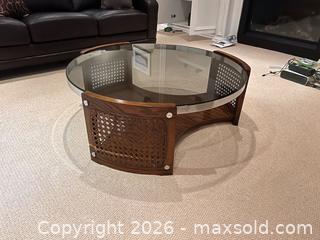 MaxSold Auction: Round Walnut Coffee Table with Smoked Glass Top C - Oakville (Ontario, Canada) Moving Online Auction - Ribble Crescent